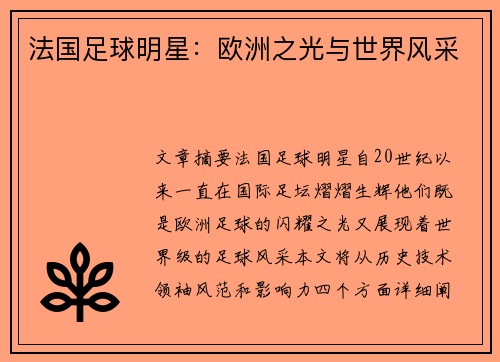 法国足球明星：欧洲之光与世界风采